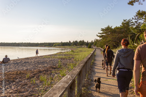 Fototapeta wooden boardwalk along the Huron Great Lake on Manitoulin Island, Canada