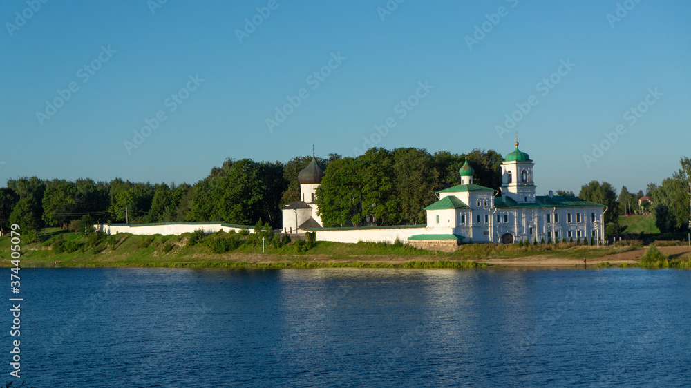 Mirozhsky monastery. View of the Mirozh monastery from the opposite bank. Pskov, Russia