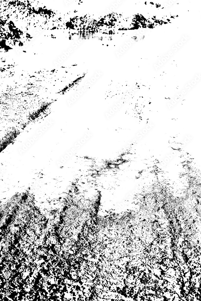 Obraz premium Weathered concrete wall. Rustic stone grit texture. Black stains and noise for distressed effect. Old worn vintage overlay. White paint brushed stroke. Monochrome old concrete wall background