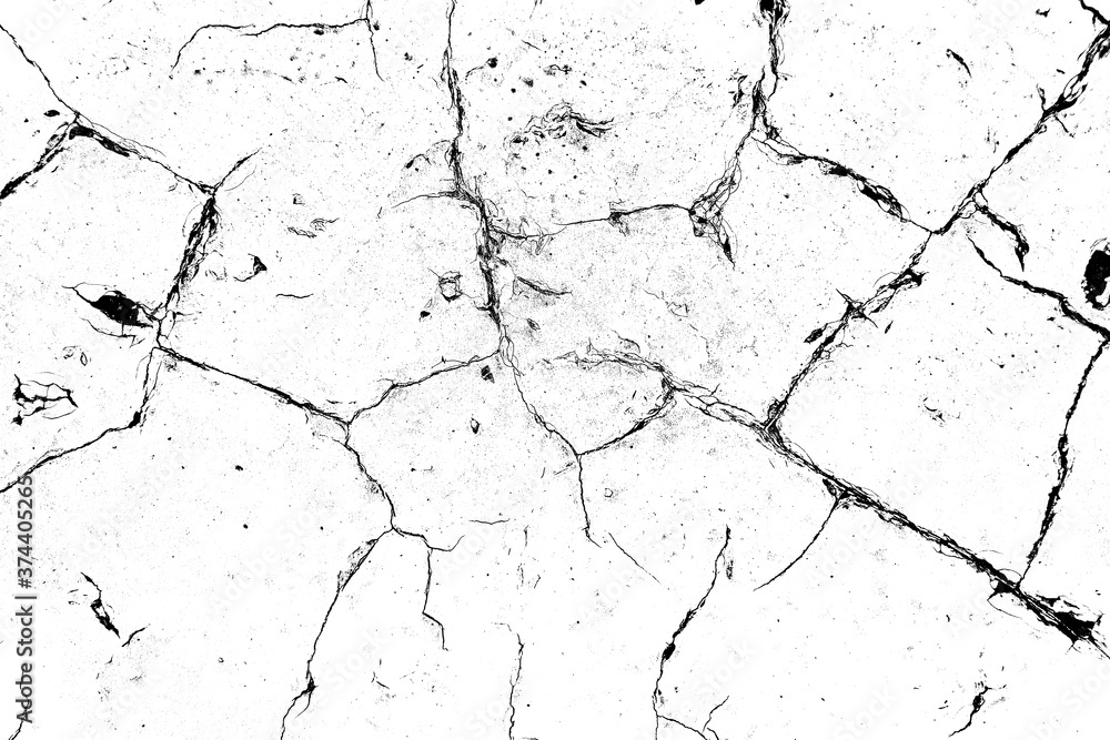 Fototapeta premium Weathered concrete wall. Rustic stone grit texture. Black stains and noise for distressed effect. Old worn vintage overlay. White paint brushed stroke. Monochrome old concrete wall background