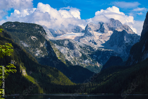 Gosausee mountain peaks view with clouds