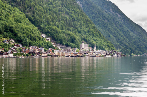 Hallstatt small town as postcard view on lake side