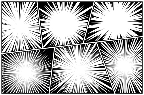 Comic book radial lines collection. Comics background with motion, speed lines. Vector illustration.
