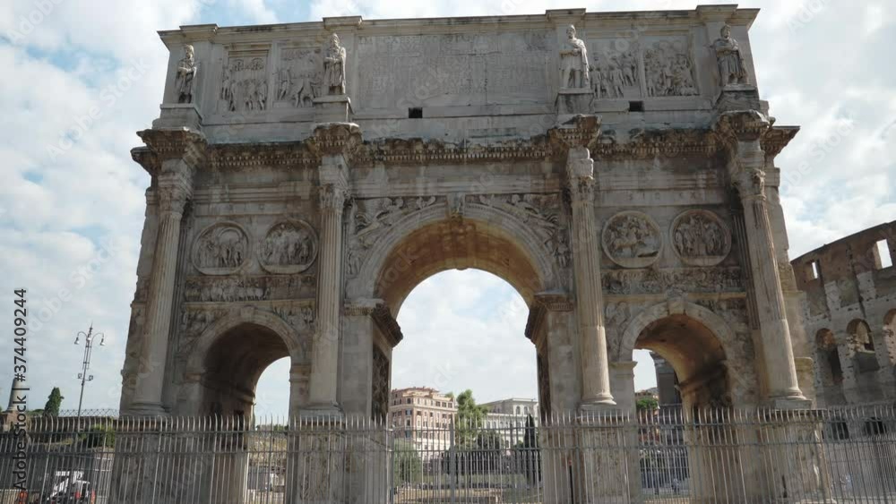 Italy, Rome - September,2020:Arch of Constantine,important landmark of Rome.It is located between the Colosseum and Palatine hill.