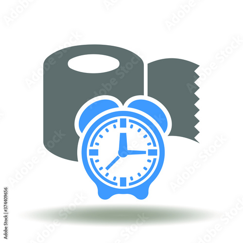 Toilet Paper with Alarm Clock Icon Vector. Constipation Attention Illustration. Diarrhea WC Hygiene Sign.