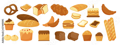 Cartoon bread, bakery pastry product isolated on white background. Vector illustration