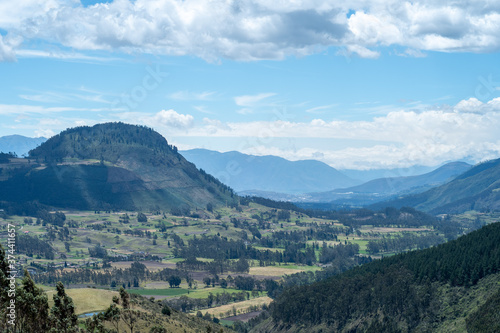 beutiful landscape with blue sky and green fields on ecuador 