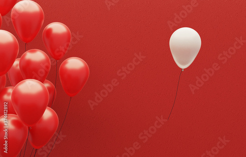 Group of Red Balloons and a Single White Balloon Isolated