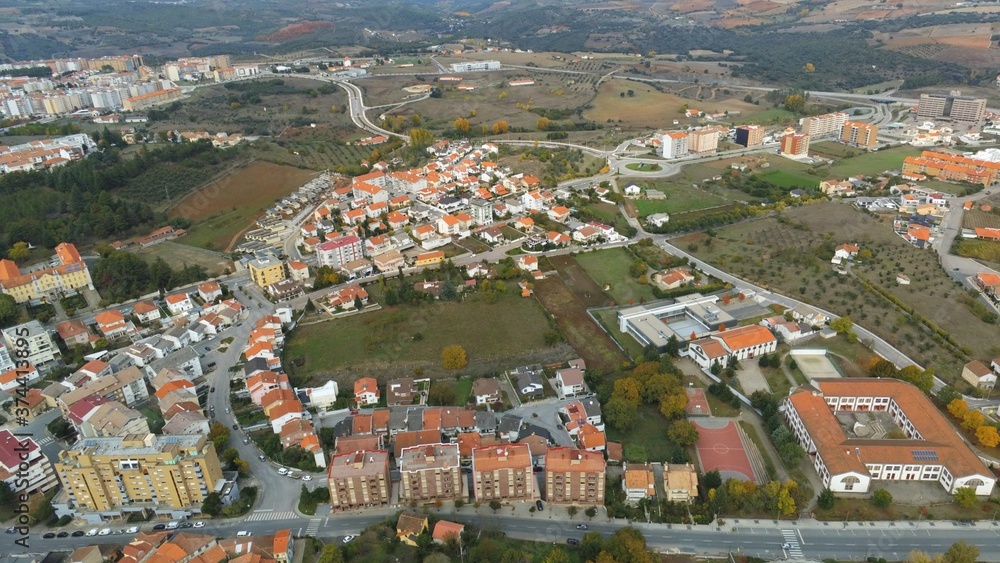 Bragança, historical  city with castle in Portugal. Aerial Drone Photo