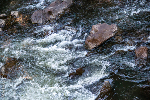 Rushing blue water through a river