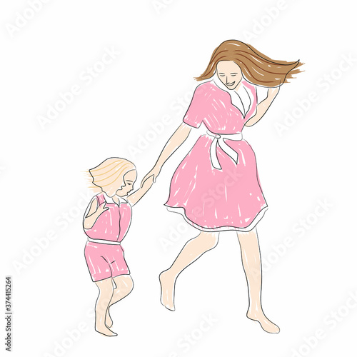 Mother and her daughter having fun flee
