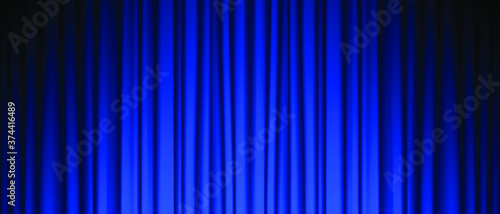 Blue Theater Curtain Vector. Theater, Opera Or Cinema Empty Silk Stage, Blue Scene. Color easily can changed. Realistic Vector Illustration.