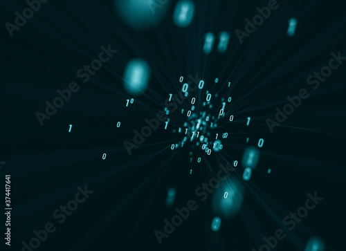 Floating Binary Codes Screen With Selective Focus, Abstract Cyber Data Security Technology Background, 3d Rendering