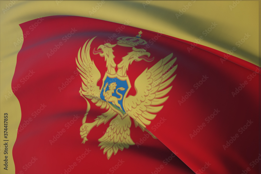 Waving flags of the world - flag of Montenegro. Closeup view, 3D illustration.