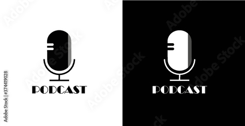 Podcast logo en blanco y negro vector diseño