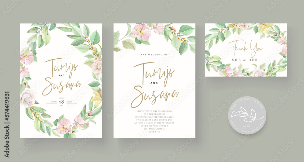 beautiful floral wedding invitation card set