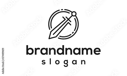 Modern sword line logo design vector