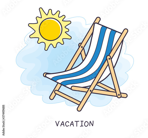 Blue striped beach chaise deck chair and sun