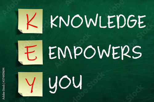 KEY acronym on chalkboard meaning Knowledge Empowers You.