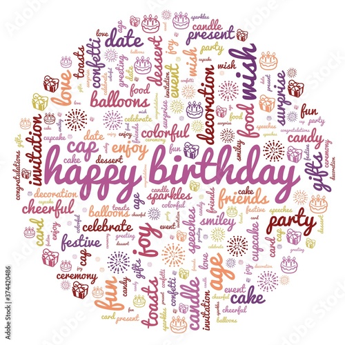 Happy birthday card vector illustration word cloud isolated on a white background.