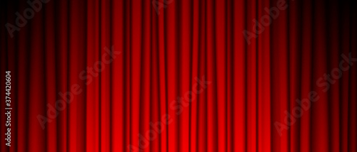 Red Theater Curtain. Empty Theater Opera or Cinema Stage with Silk Red drapery Scene. Color can easily changed . Realistic Vector Illustration.