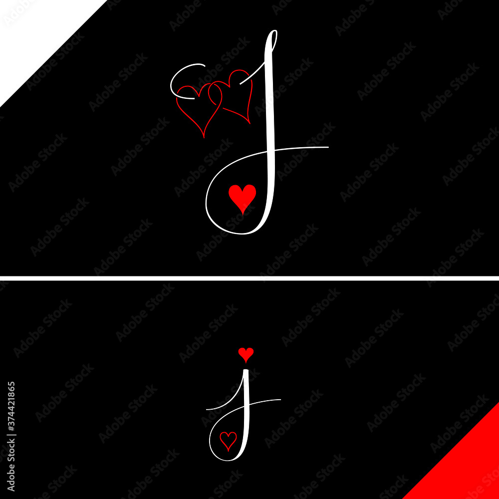 J letter with heart vector on black background. J love letter logo ...