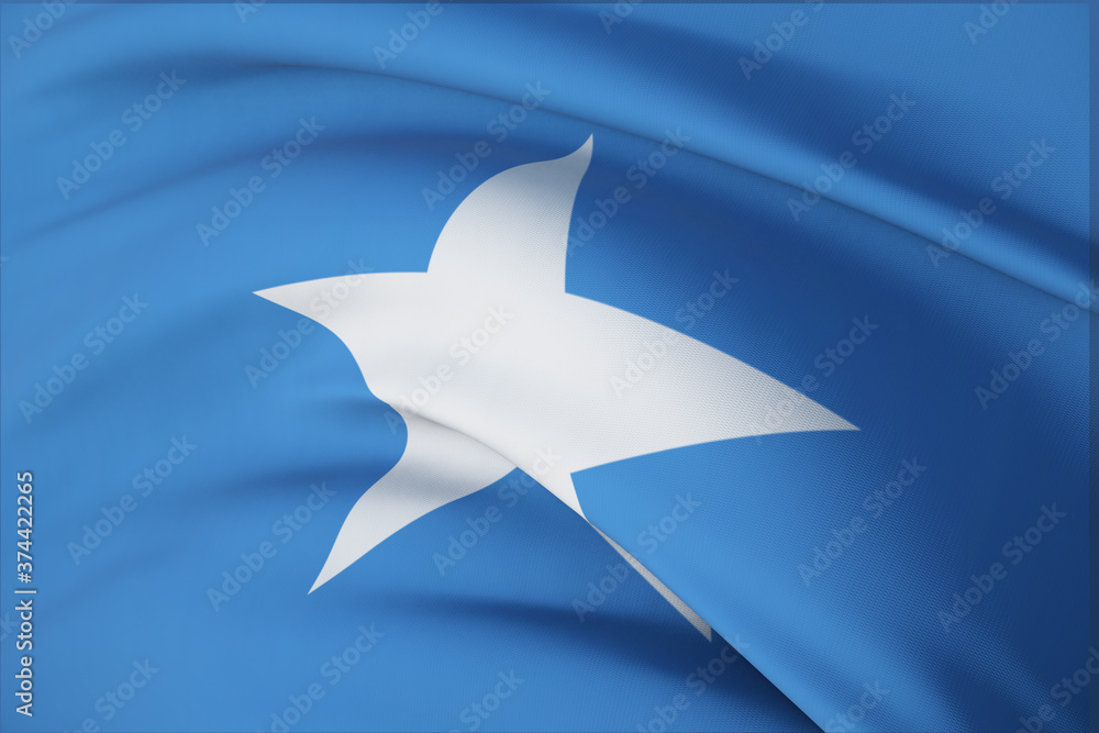 Plakat Macha flagami świata - flaga Somalii. Widok zbliżenie, ilustracja 3d.