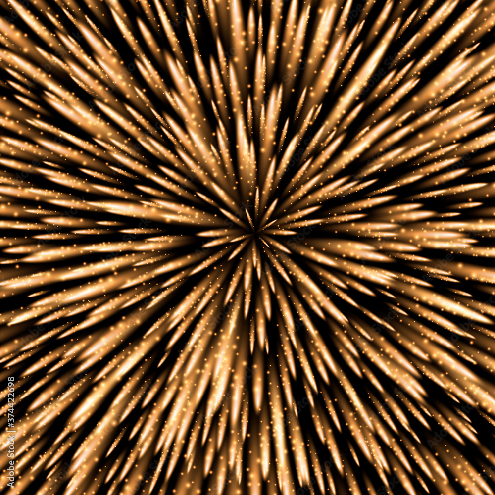 Festive sparkling background with golden rays. Fireworks. Light effect flash, explosion. Vector illustration Festive sparkling background with golden rays. Fireworks. Light effect flash, explosion. Vector illustration