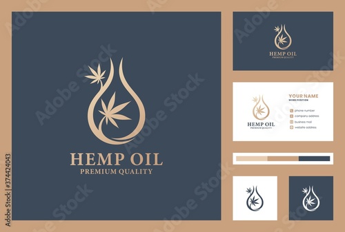hemp oli logo design inspiration with business card premium vector. organic produtc. nature oil.