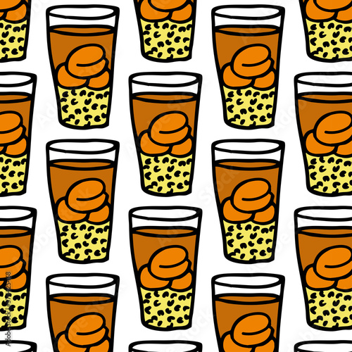 traditional chilean drink mote con huesillo seamless doodle pattern, vector color illustration photo
