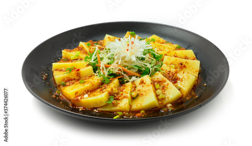 Chinese Jelly Pea Noodles (Liangfen) with Sauce popular in western part