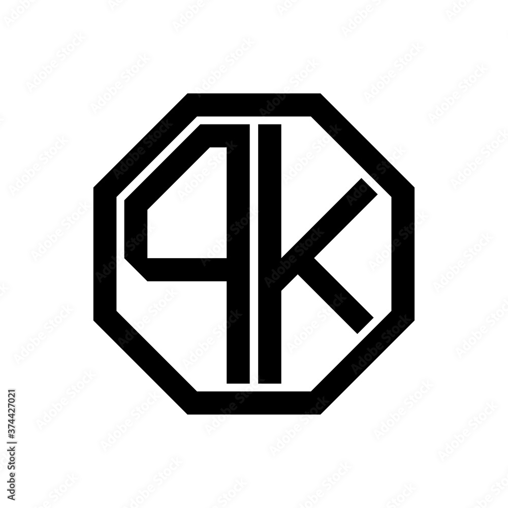 PK initial monogram logo, octagon shape, black color