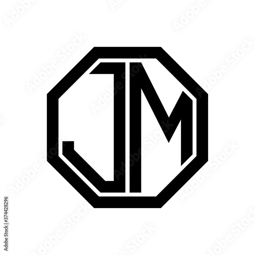 JM initial monogram logo, octagon shape, black color