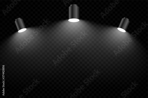 black background with three realistic focus light