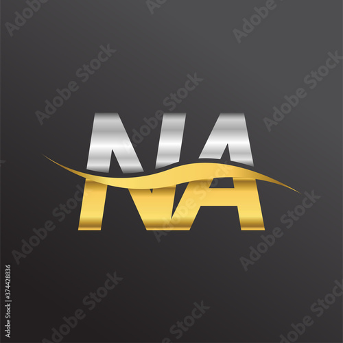 initial letter logo NA company name gold and silver color swoosh design. vector logotype for business and company identity.