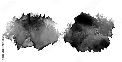black ink stain watercolor texture design set of two photo
