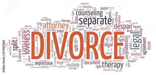 Divorce vector illustration word cloud isolated on a white background.