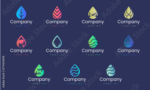 Water drop shape abstract logo design template. Set of graphic elements, suitable for any business brand that represents nature