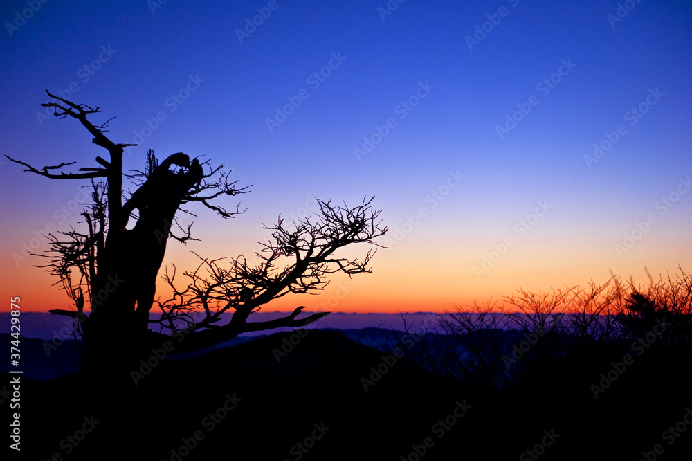 Landscape of beautiful dawn from the top of mountain.