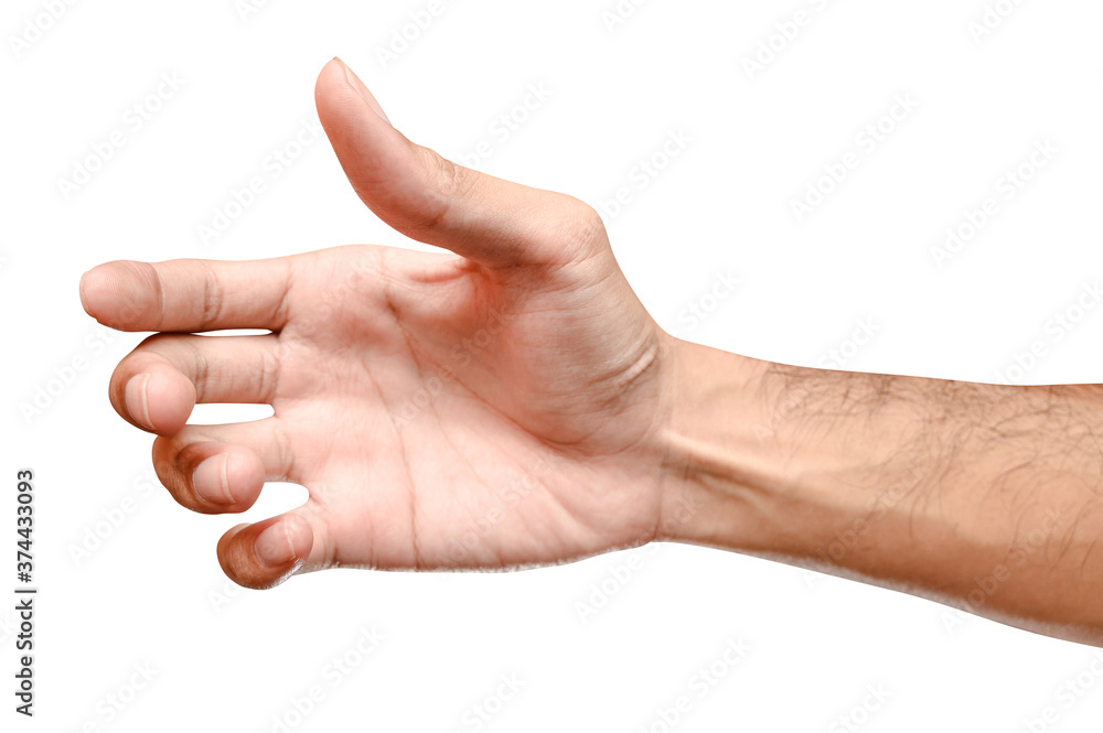 isolated of male caucasian hand holding something like a bottle or can. isolated of male caucasian hand holding something like a bottle or can.