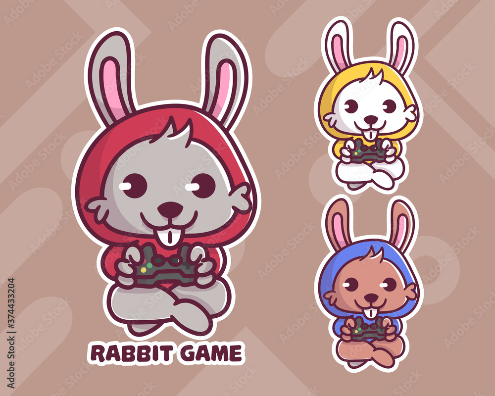 Fototapeta premium set of cute rabbit game mascot logo with optional appearance. premium kawaii vector