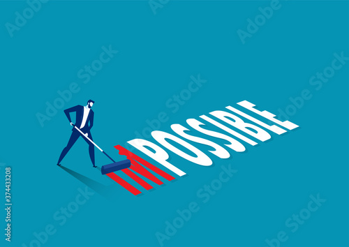 businessman Changing the word impossible to possible with red color blue background