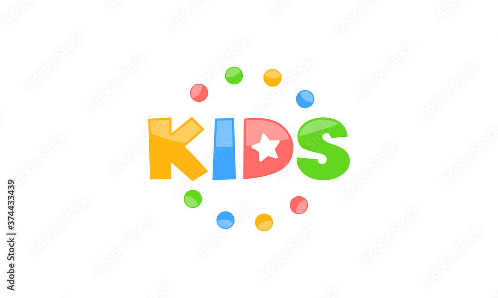illustration vector graphic of badge, emblem, stamp style, abstract mark, word mark, playful colorful kids logo design