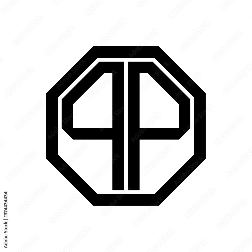 PP initial monogram logo, octagon shape, black color