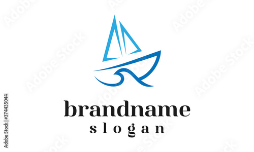 Ship wave logo design vector