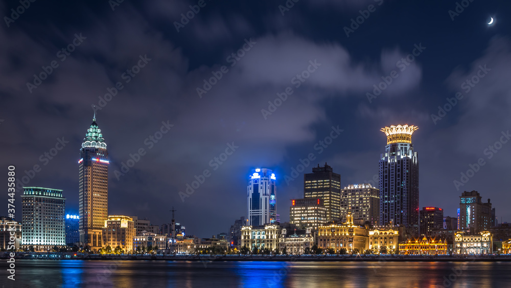 Night scenery of the Bund skyline in Shanghai, China Night scenery of the Bund skyline in Shanghai, China
