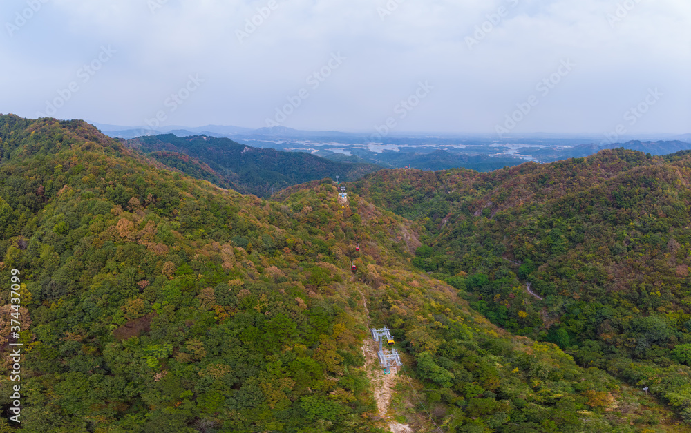 Wuhan Huangpi Mulan Tianchi Scenic Area, early autumn Aerial photography scenery