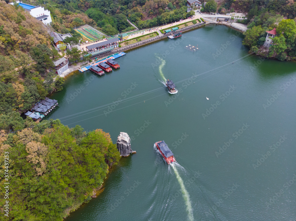 Wuhan Huangpi Mulan Tianchi Scenic Area, early autumn Aerial photography scenery