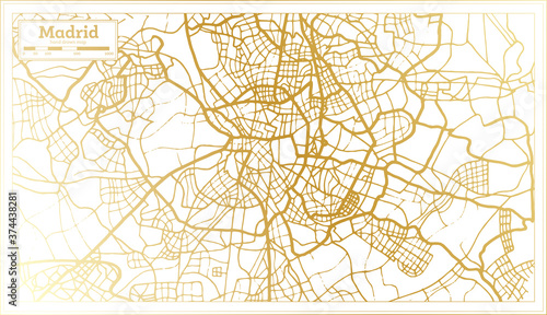 Madrid Spain City Map in Retro Style in Golden Color. Outline Map.
