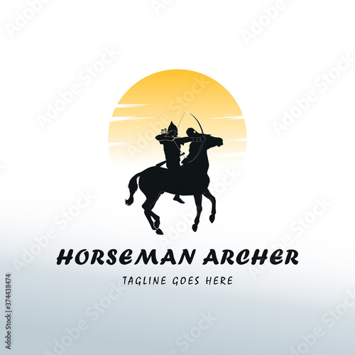 Archer riding logo design retro vintage. Elegant knight horse vector logo design